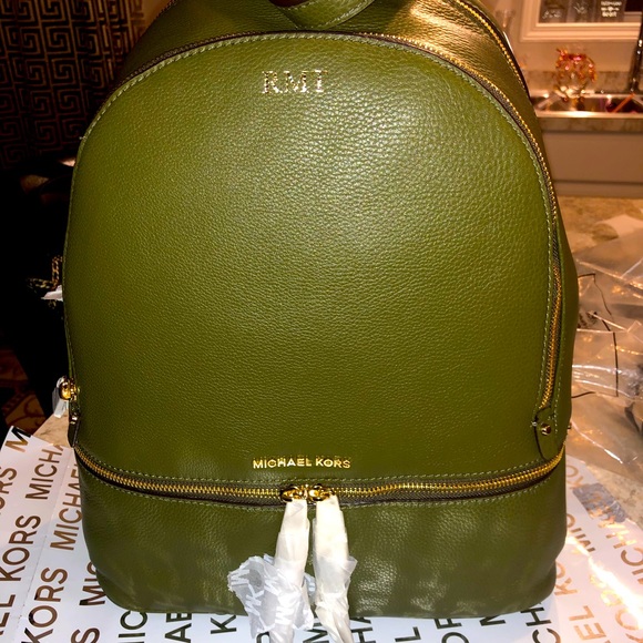 Michael Kors Handbags - Michael Kors Medium Rhea Pebbled Leather Backpack Olive
